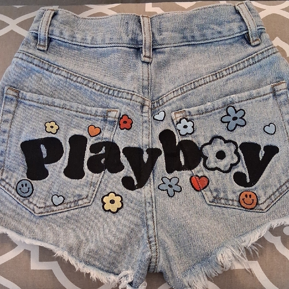 Pacsun Playboy Distressed Denim Shorts XXS